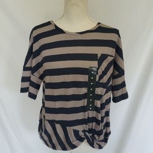 New Lucky Brand Navy and Gray Striped Shirt